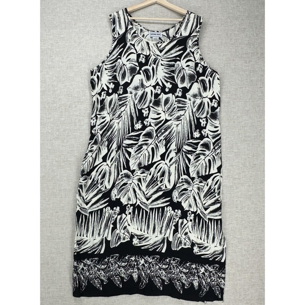 California Krush Maxi Dress Womens 3X Black Ivory Leaf Print Sleeveless Tie Back